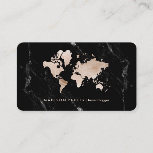 黒大理フェイク石のライト金ゴールドのワールドマップ 名刺 (正面)