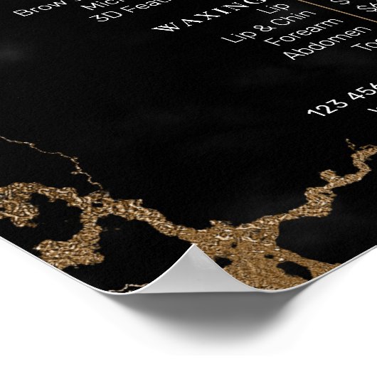 黒大理石および金ゴールドエレガントの価格表 ポスター (角)