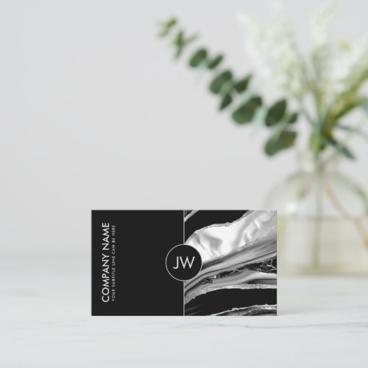 黒大理石と真珠の母 名刺 (スタンド正面)