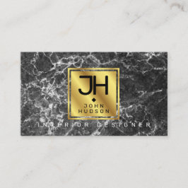 黒大理石と金ゴールドモダンモノグラムビジネスカー 名刺