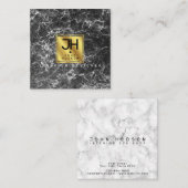 黒大理石と金ゴールドモノグラム スクエア名刺 (正面/裏面)