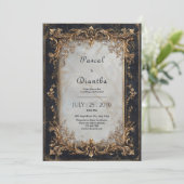 黒大理石と金ゴールド華美結婚ズ 招待状 (スタンド正面)