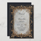 黒大理石と金ゴールド華美結婚ズ 招待状 (正面/裏面)