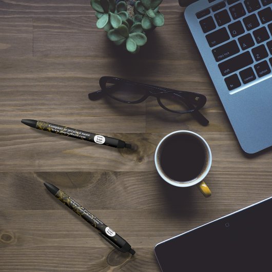 黒大理石と金ゴールド 黒ボールペン