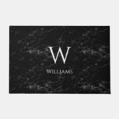 黒大理石のモノグラム白モダンエレガント名 ドアマット (正面)