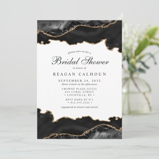 黒大理石アゲートモダンブライダルシャワー 招待状 (スタンド正面)