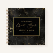 黒大理石アゲート縁ど結婚金ゴールドズゲストブック ノートブック (正面)