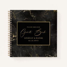 黒大理石アゲート縁ど結婚金ゴールドズゲストブック ノートブック
