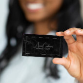 黒大理石エレガントスクリプトQRコード白黒 名刺