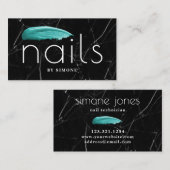 黒大理石エレガント(ターコイズ爪、 ネイル) 名刺 (正面/裏面)