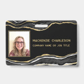 黒大理石ゲート金ゴールドビジネス写真名 バッジ (正面)