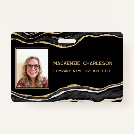 黒大理石ゲート金ゴールドビジネス写真名 バッジ (正面)