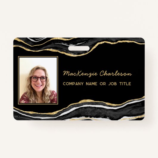 黒大理石ゲートGeodeビジネスフォトID名 バッジ (正面)