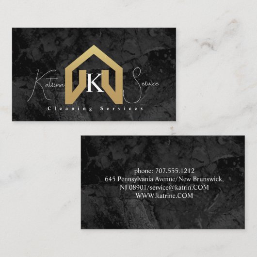 黒大理石ゴールデンハウスデザイン清掃サービス 名刺 (正面/裏面)