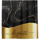 黒大理石ゴールデンフォイル シャワーカーテン (正面)