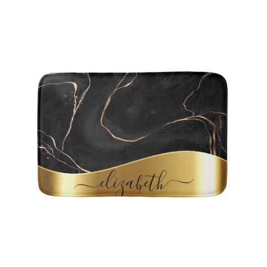 黒大理石ゴールデンフォイル バスマット (正面)