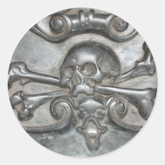 黒大理石スカルとボーンズ海賊ステッカー ラウンドシール (正面)