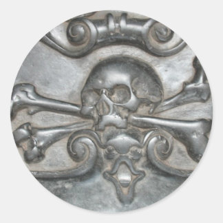 黒大理石スカルとボーンズ海賊ステッカー ラウンドシール