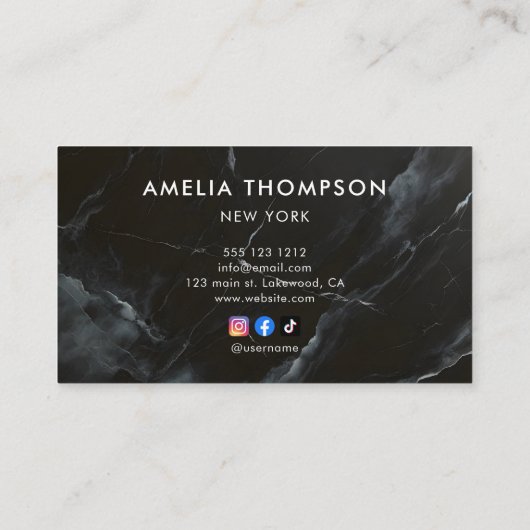 黒大理石ソーシャルメディガーリーアスクリプト 名刺 (裏面)