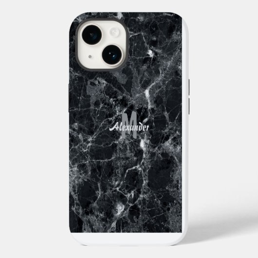 黒大理石テクスチャモノグラム名 Case-Mate iPhoneケース (裏面)