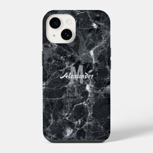 黒大理石テクスチャモノグラム名 iPhoneケース (裏面)