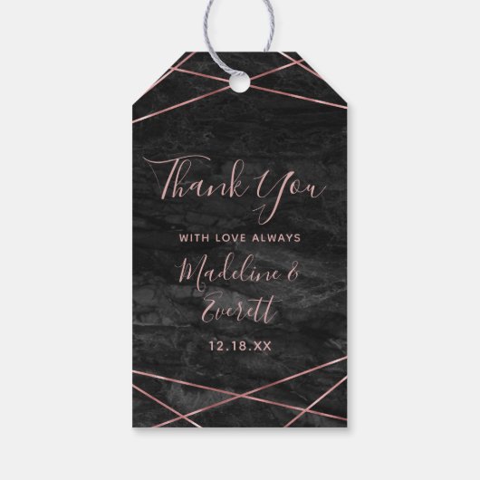 黒大理石バラ金ゴールドライン結婚ジオズサンキュー ギフトタグ (裏面)