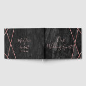 黒大理石バラ金ゴールドラインGeo'結婚s Monogram ゲストブック (全面)