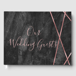 黒大理石バラ金ゴールドラインGeo'結婚s Monogram ゲストブック