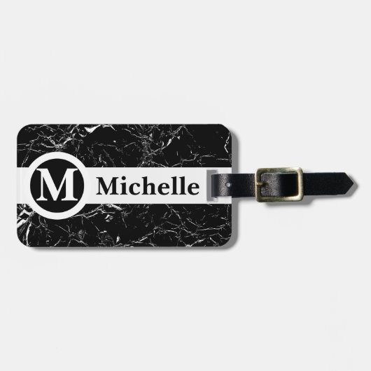 黒大理石パーソナライズされた中心線 ラゲッジタグ (正面横)
