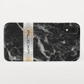 黒大理石フェイクと金銀ストライプ製 Case-Mate iPhoneケース (裏面(横))