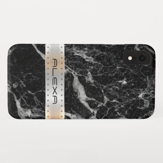 黒大理石フェイクと金銀ストライプ製 Case-Mate iPhoneケース (裏面(横))