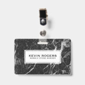 黒大理石フェイク白アクセント バッジ (正面 （クリップ付）)