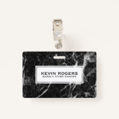 黒大理石フェイク白アクセント バッジ (裏面クリップ)
