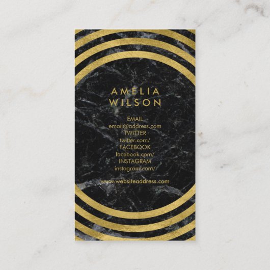 黒大理石フェイク金ゴールド丸線ソーシャルメディア 名刺 (裏面)