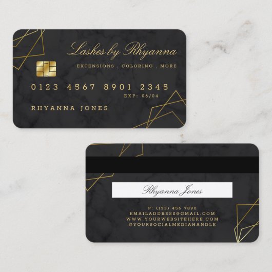 黒大理石フェイク金ゴールドGeo明細行クレジットカード 名刺 (正面/裏面)