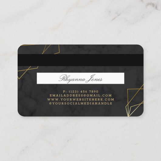 黒大理石フェイク金ゴールドGeo明細行クレジットカード 名刺 (裏面)