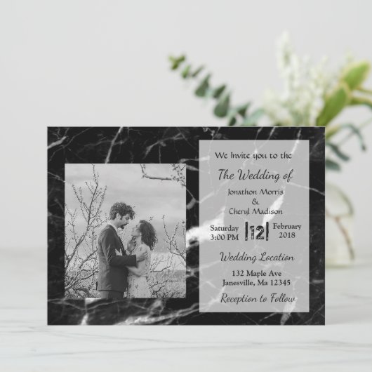 黒大理石フォト結婚式招待状 招待状 (スタンド正面)