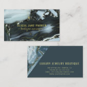 黒大理石ブルーエレガント金ゴールドモダンユニーク 名刺 (正面/裏面)