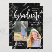 黒大理石ホワイトスクリプトフォト卒業 招待状 (正面/裏面)