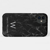 黒大理石モノグラム白モダン名 Case-Mate iPhoneケース (裏面(横))