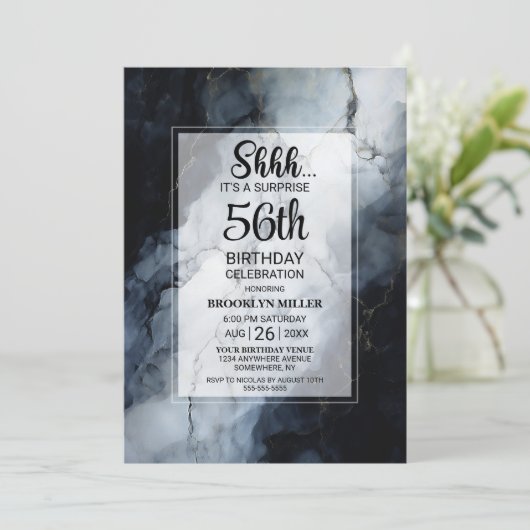 黒大理石任意の年齢のサプライズ誕生日パーティー 招待状 (スタンド正面)
