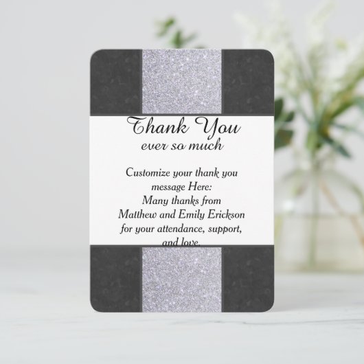 黒大理石及び銀グリッターパネルデザイン サンキューカード (スタンド正面)