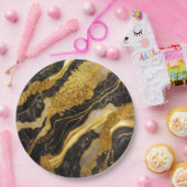 黒大理石模様に金 ペーパープレート (パーティー)