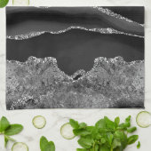 黒大理石瑪瑙シルバーグリッター釉薬 キッチンタオル (折り畳み)