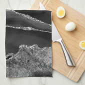 黒大理石瑪瑙シルバーグリッター釉薬 キッチンタオル (四つ折り)