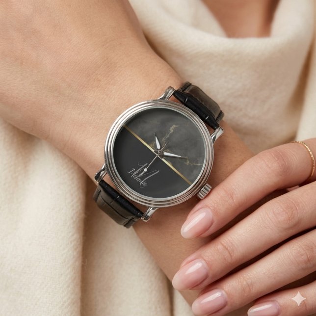 黒大理石金ゴールドグリッターモノグラム 腕時計 (クリエイターアップロード済み)