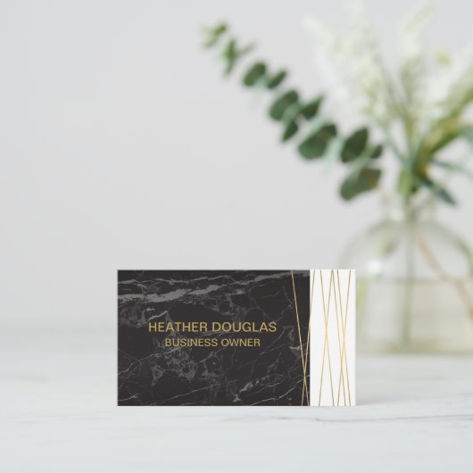 黒大理石 | ゴールデン抽象芸術線 名刺 (スタンド正面)