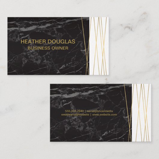 黒大理石 | ゴールデン抽象芸術線 名刺 (正面/裏面)
