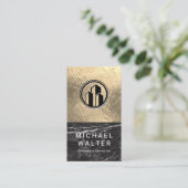 黒大理石 |ゴールドフォイルのカラーブロック 名刺 (スタンド正面)