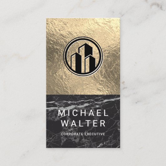 黒大理石 |ゴールドフォイルのカラーブロック 名刺 (正面)